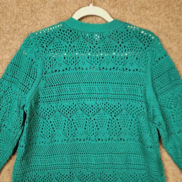 NWOT Liz Claiborne Women Green Button-Up L/S Cardigan XL V-Neck Open Weave Knit - Picture 4 of 9